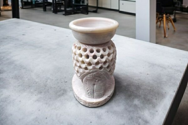 Pcs Marble Soapstone ELEPHANT Shape Handcrafted Aroma Oil Diffuser Burner Stands with Tea Light Fragrance Oil Burner  (4 x 2.75 x 4.5 inch, Beige) - Image 4