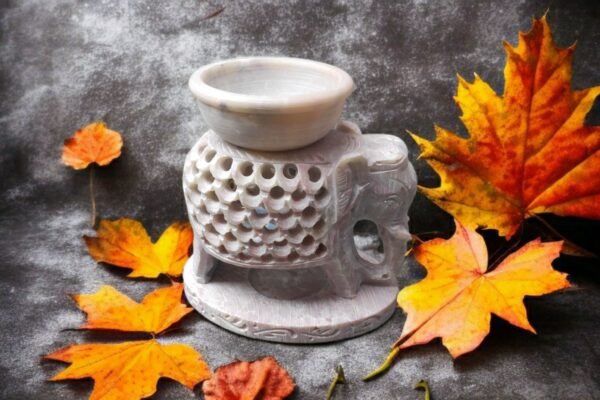 Pcs Marble Soapstone ELEPHANT Shape Handcrafted Aroma Oil Diffuser Burner Stands with Tea Light Fragrance Oil Burner  (4 x 2.75 x 4.5 inch, Beige) - Image 3