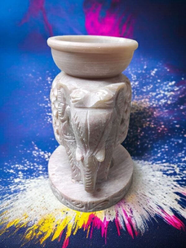 Pcs Marble Soapstone ELEPHANT Shape Handcrafted Aroma Oil Diffuser Burner Stands with Tea Light Fragrance Oil Burner  (4 x 2.75 x 4.5 inch, Beige) - Image 2