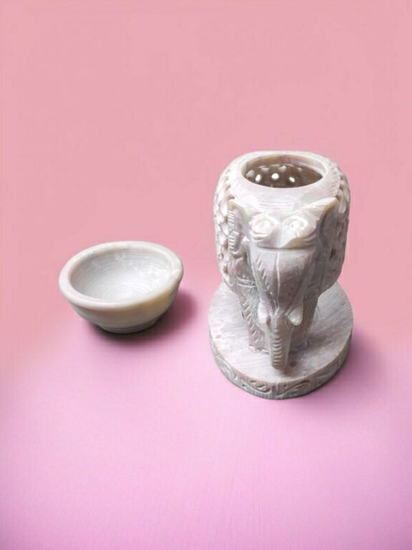 Pcs Marble Soapstone ELEPHANT Shape Handcrafted Aroma Oil Diffuser Burner Stands with Tea Light Fragrance Oil Burner  (4 x 2.75 x 4.5 inch, Beige) - Image 6