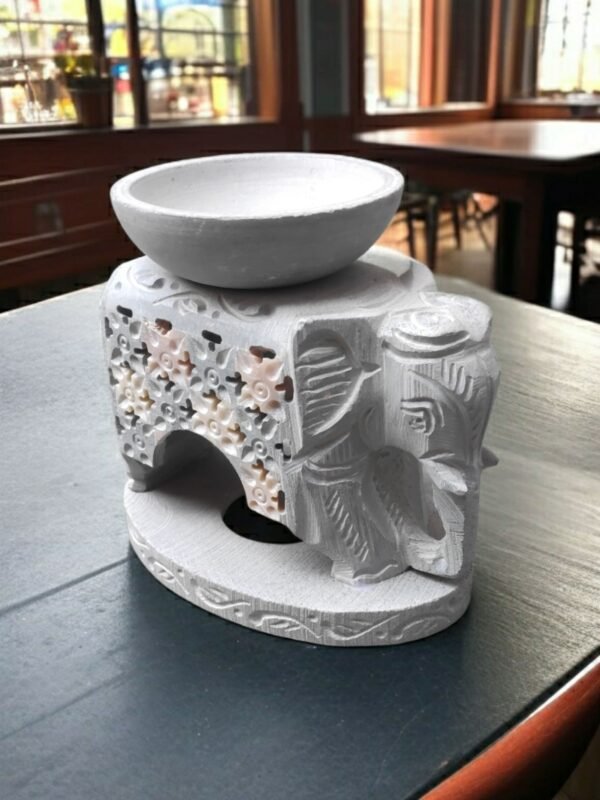 Pcs Paleva Soapstone Elephant Shape Handcrafted Aroma Oil Diffuser Burner Stands with Tea Light Fragrance Oil Burner  (4 x 2.75 x 4.5 inch, Beige) - Image 5