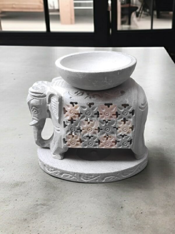 Pcs Paleva Soapstone Elephant Shape Handcrafted Aroma Oil Diffuser Burner Stands with Tea Light Fragrance Oil Burner  (4 x 2.75 x 4.5 inch, Beige) - Image 4