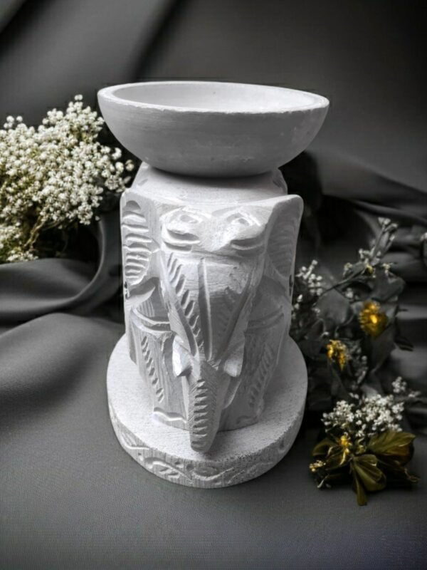 Pcs Paleva Soapstone Elephant Shape Handcrafted Aroma Oil Diffuser Burner Stands with Tea Light Fragrance Oil Burner  (4 x 2.75 x 4.5 inch, Beige) - Image 2