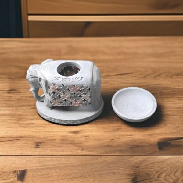 Pcs Paleva Soapstone Elephant Shape Handcrafted Aroma Oil Diffuser Burner Stands with Tea Light Fragrance Oil Burner  (4 x 2.75 x 4.5 inch, Beige) - Image 6