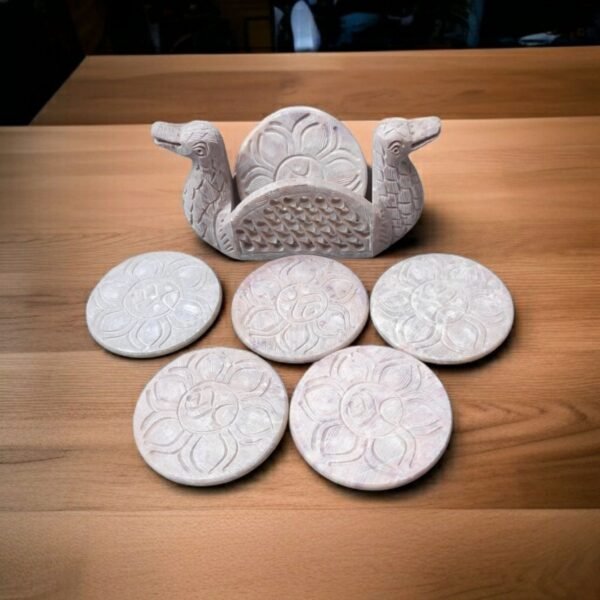 Pcs Soapstone marble coaster set in Duck Face Design ll Handmade Flower pattern Soapstone Tea and Coffee Coaster - Image 3