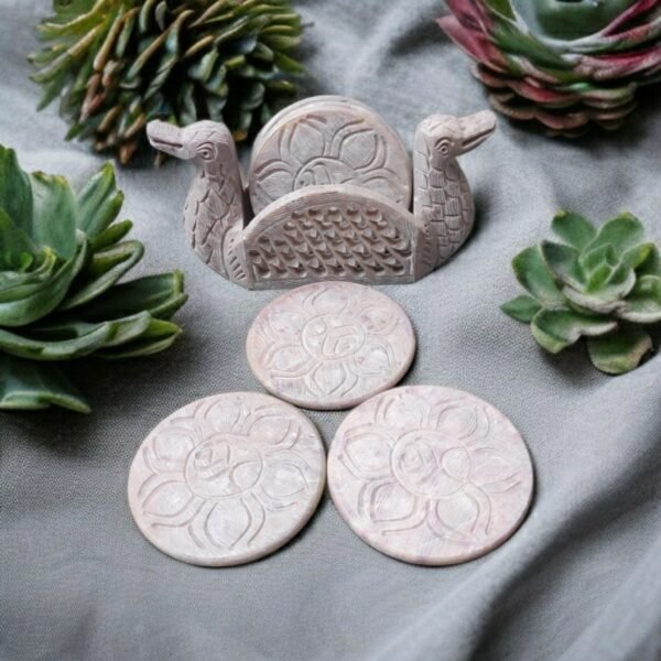 Pcs Soapstone marble coaster set in Duck Face Design ll Handmade Flower pattern Soapstone Tea and Coffee Coaster - Image 2