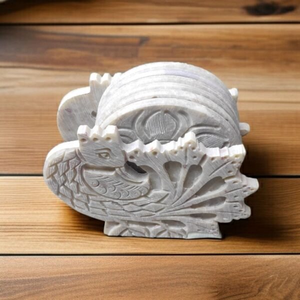 Pcs Soapstone marble coaster set in Peacock Face Design ll Handmade Flower pattern Soapstone Tea and Coffee Coaster - Image 3