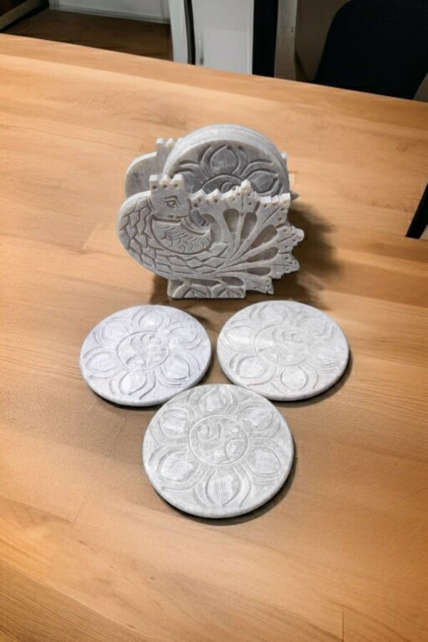 Pcs Soapstone marble coaster set in Peacock Face Design ll Handmade Flower pattern Soapstone Tea and Coffee Coaster - Image 5