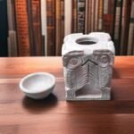 Pcs Marble Soapstone Owl New Square  Handcrafted Aroma Oil Diffuser Burner Stands with Nice Tea Light Fragrance Oil Burner  (4 x 2.75 x 4.5 inch, Beige)