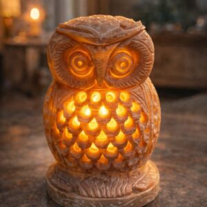 Soapstone Marble Owl Tea Light Candle Holder Aroma – 4 Inch Handcrafted Decor Showpiece