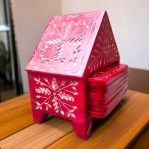 Handcraft Soapstone Coasters Set with Stand Perfect for Hot & Cold Drinks Dining, Cocktail & Coffee Table in red color