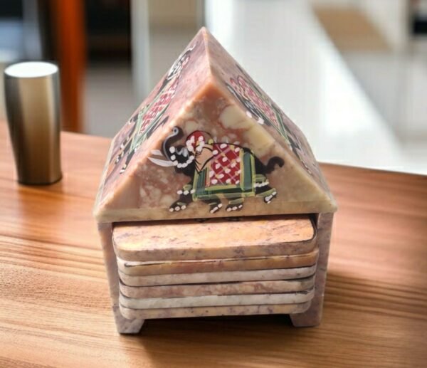 Handcraft Soapstone Coasters Set with Stand Perfect for Hot & Cold Drinks Dining, Cocktail & Coffee Table - Image 6