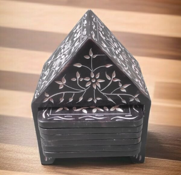 Handcraft Soapstone Coasters Set with Stand Perfect for Hot & Cold Drinks Dining, Cocktail & Coffee Table in Black Color - Image 2
