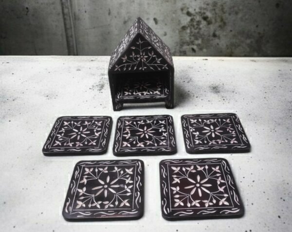 Handcraft Soapstone Coasters Set with Stand Perfect for Hot & Cold Drinks Dining, Cocktail & Coffee Table in Black Color - Image 4