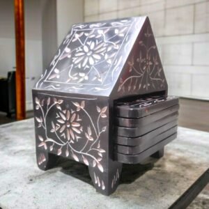 Handcraft Soapstone Coasters Set with Stand Perfect for Hot & Cold Drinks Dining, Cocktail & Coffee Table in Black Color