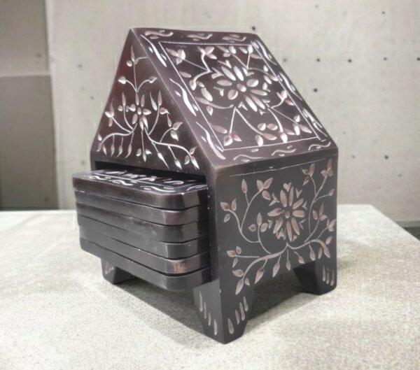 Handcraft Soapstone Coasters Set with Stand Perfect for Hot & Cold Drinks Dining, Cocktail & Coffee Table in Black Color - Image 5