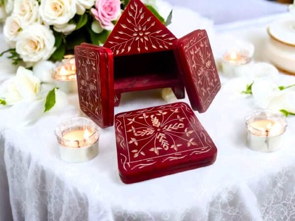 Handcraft Soapstone Coasters Set with Stand Perfect for Hot & Cold Drinks Dining, Cocktail & Coffee Table in red color - Image 5