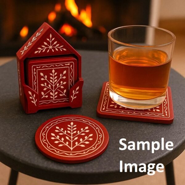 Handcraft Soapstone Coasters Set with Stand Perfect for Hot & Cold Drinks Dining, Cocktail & Coffee Table in red color - Image 6