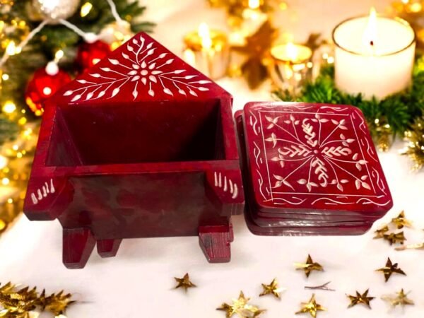Handcraft Soapstone Coasters Set with Stand Perfect for Hot & Cold Drinks Dining, Cocktail & Coffee Table in red color - Image 4