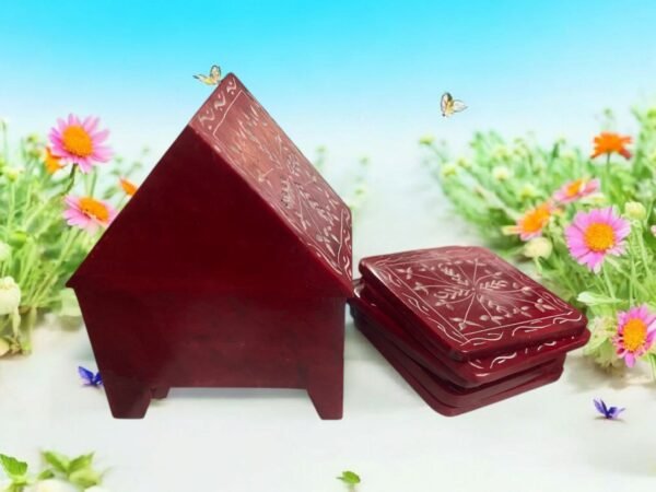 Handcraft Soapstone Coasters Set with Stand Perfect for Hot & Cold Drinks Dining, Cocktail & Coffee Table in red color - Image 8