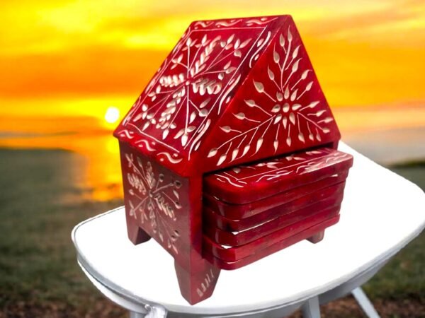 Handcraft Soapstone Coasters Set with Stand Perfect for Hot & Cold Drinks Dining, Cocktail & Coffee Table in red color - Image 12