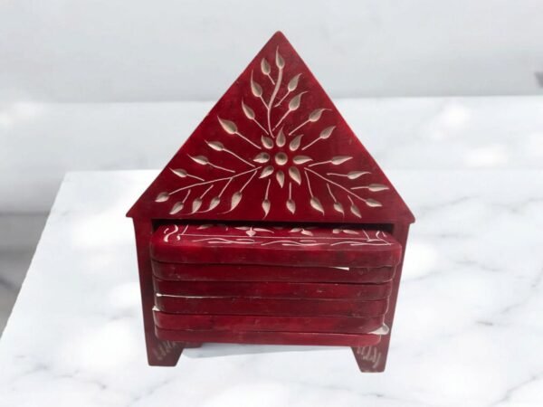 Handcraft Soapstone Coasters Set with Stand Perfect for Hot & Cold Drinks Dining, Cocktail & Coffee Table in red color - Image 7
