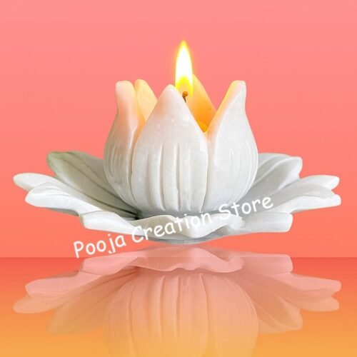 Pcs White Marble Kamal Plate 6 in and Lotus oil burner 3 inch deeya stand Set for Pooja and Home Decor Diwali item